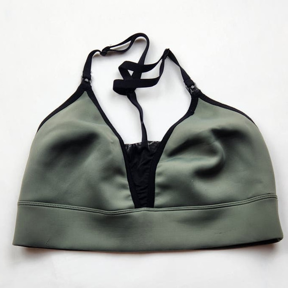 BLANQI Other - Blanqi Nursing Sports Bra Adjustable Racerback Olive Green Black Mesh Large